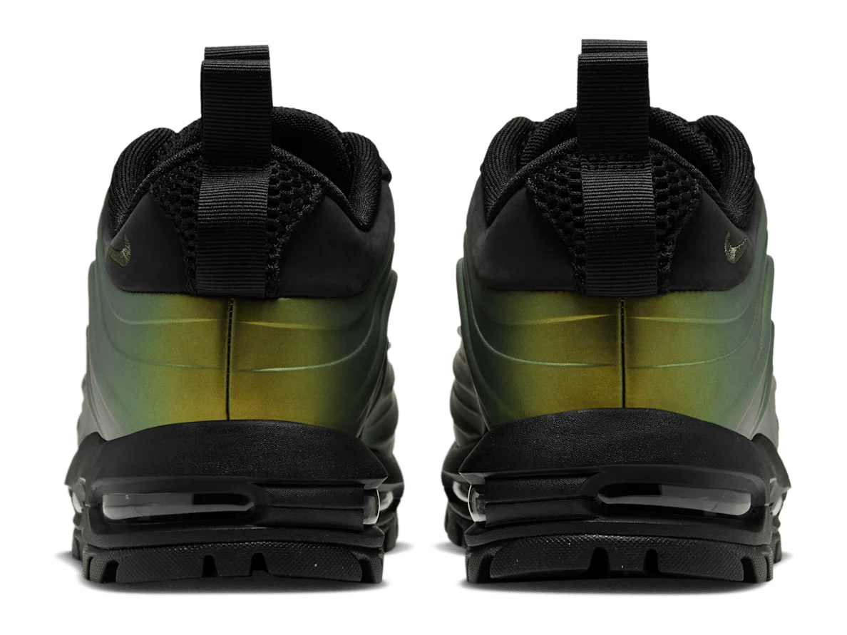 Nike Goadome Low Foam Metallic Gold, heel view of both shoes with black pull loops