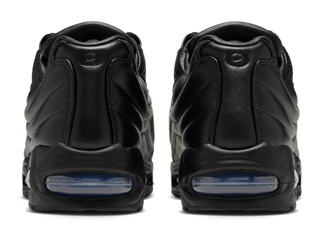 One Block Down x Nike Air Max 95 Big Bubble Lux pair from behind, blue-tinted heel Air units