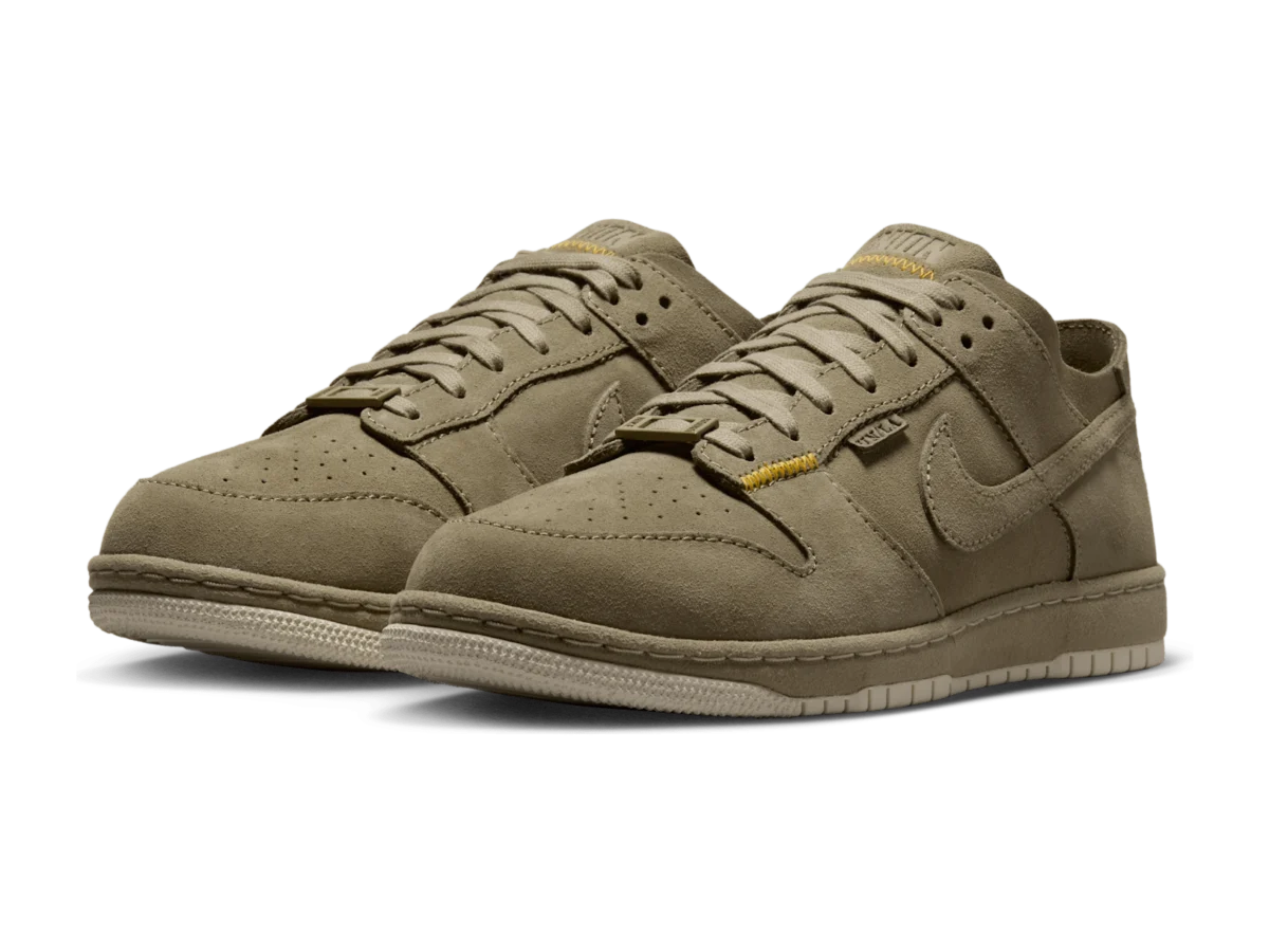 Pair of Union x Nike Dunk Low Fatigue sneakers in Bamboo suede